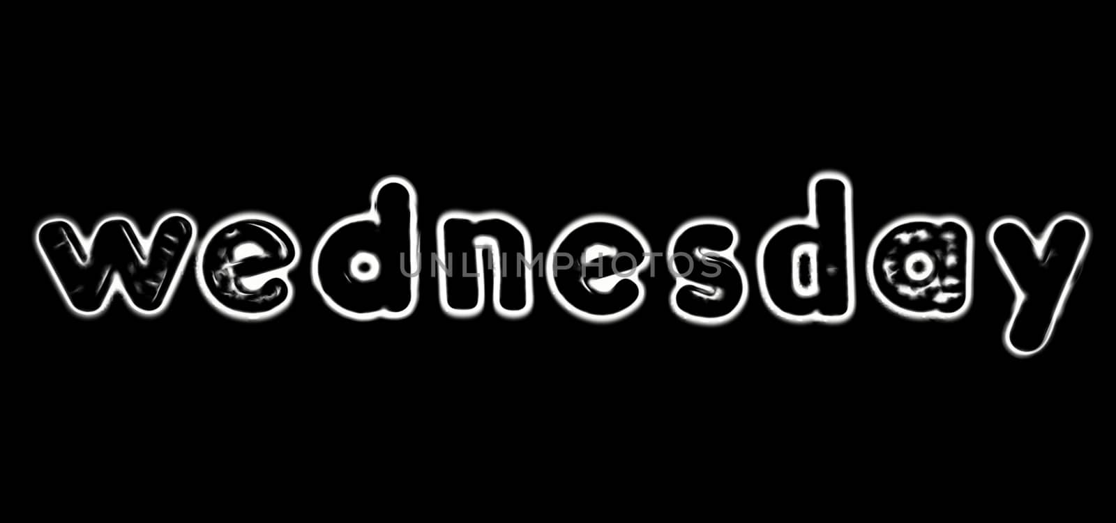 Plastic letters with the word Wednesday converted to black and white illustration