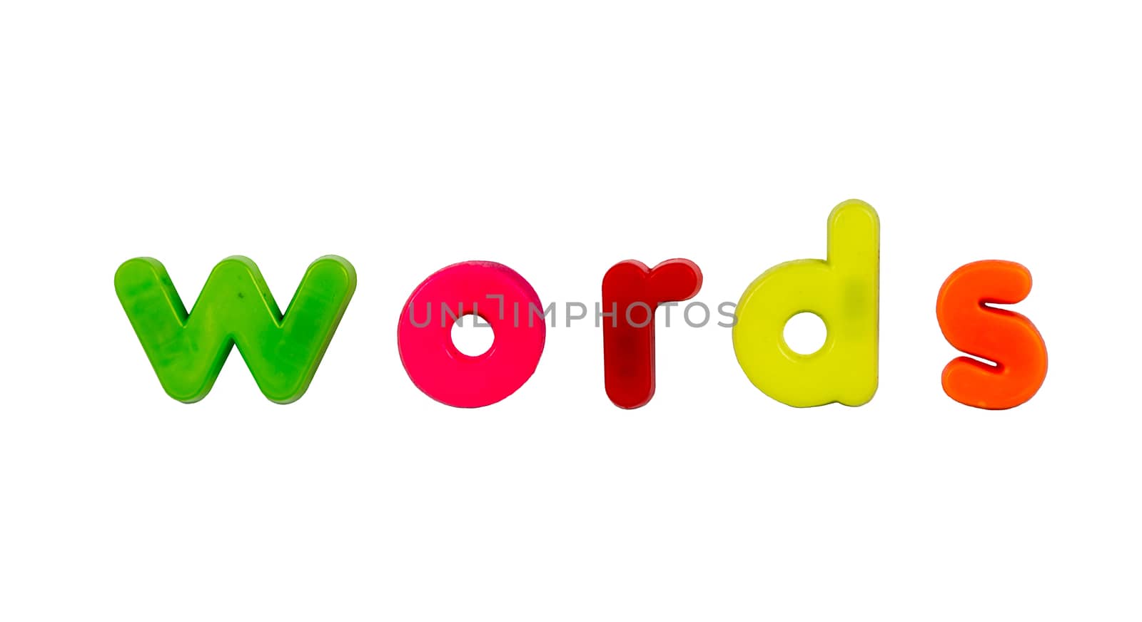 Plastic multicoloured plastic letters with the word Words