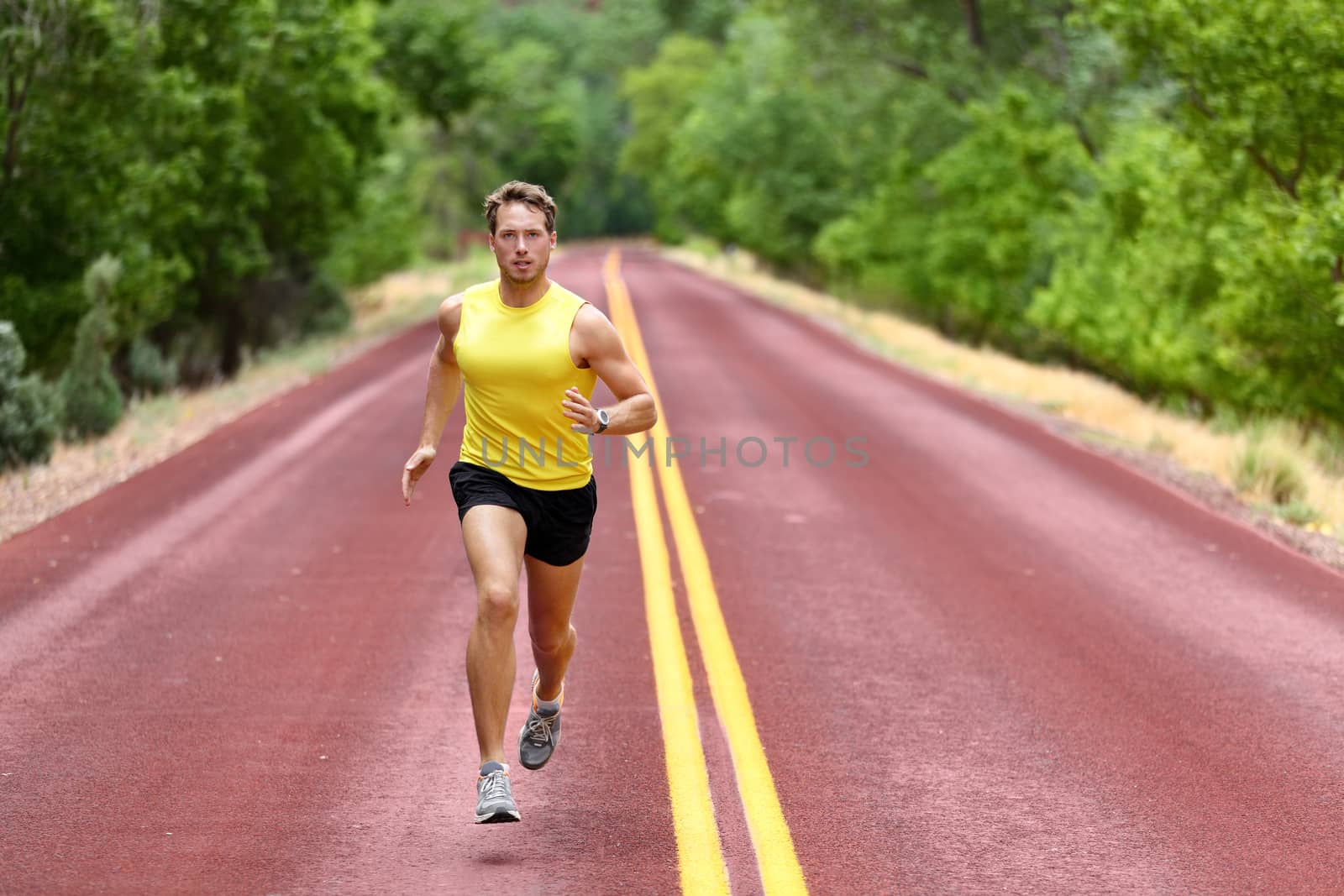 Running man runner sprinting for fitness health by Maridav
