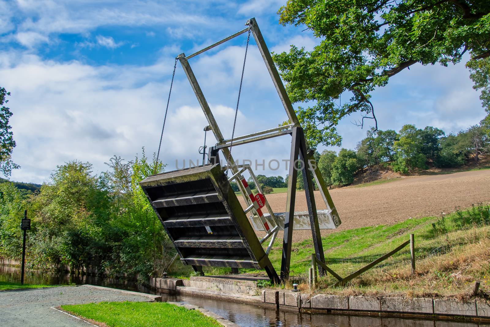 Old style drawbridge over the Llangollen canal in North Wales