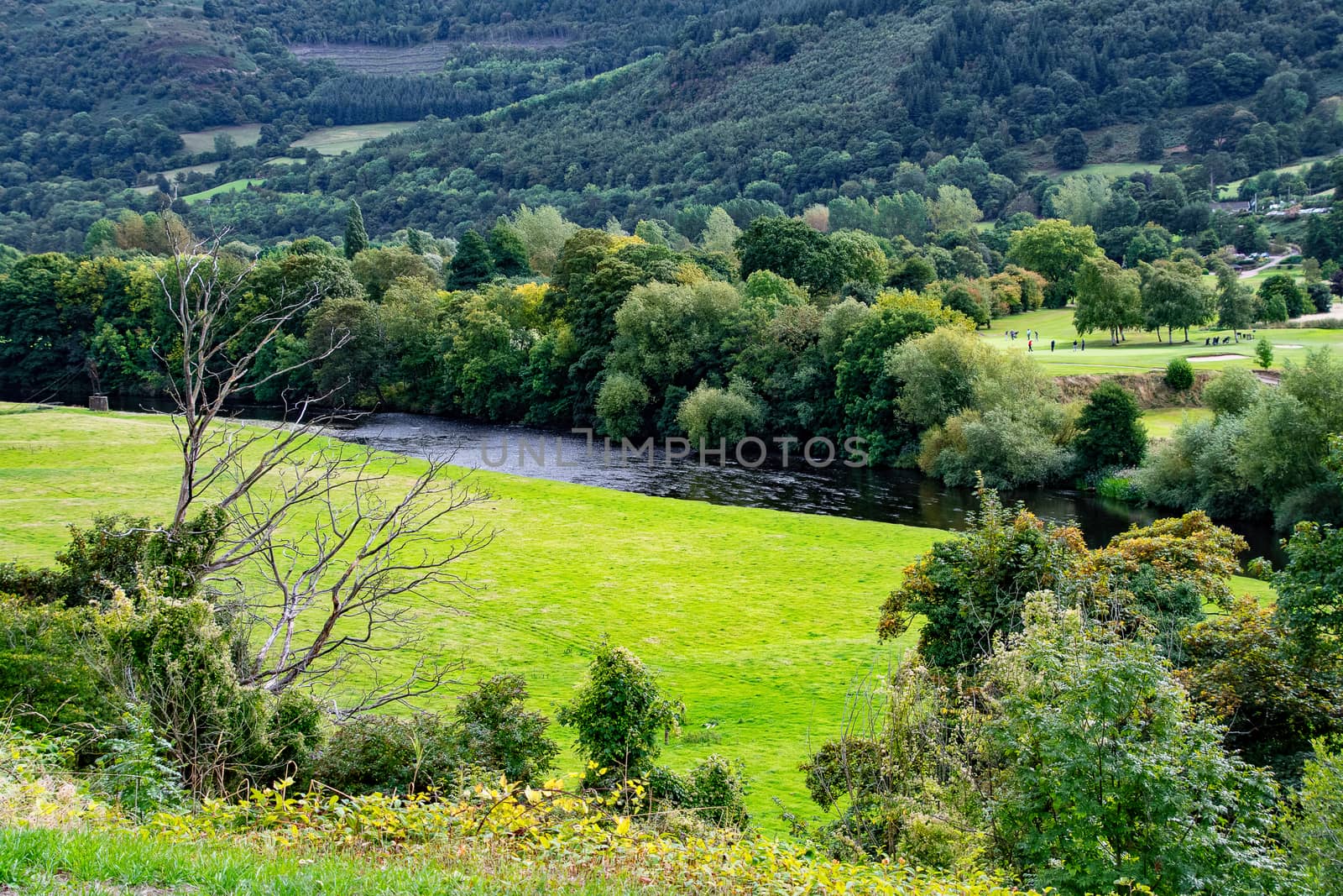 Landscape view f the river Dee in the welsh countryside