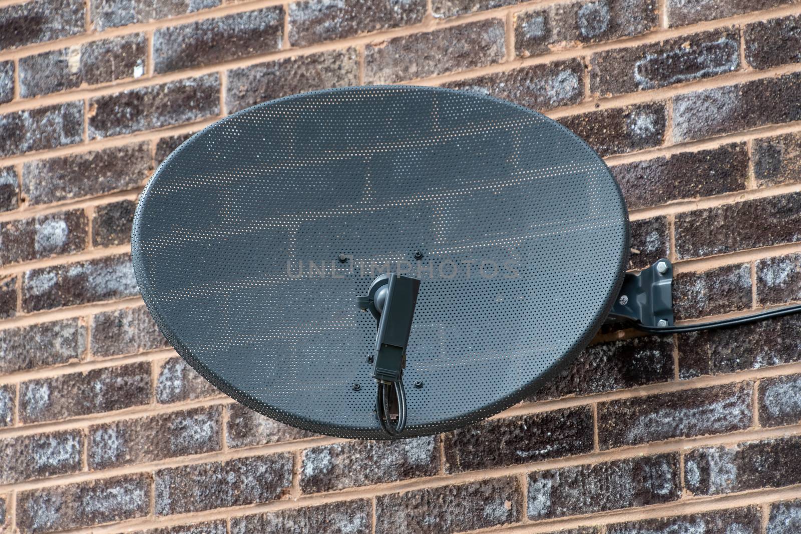 TV satellite disk mounted on a brick wall
