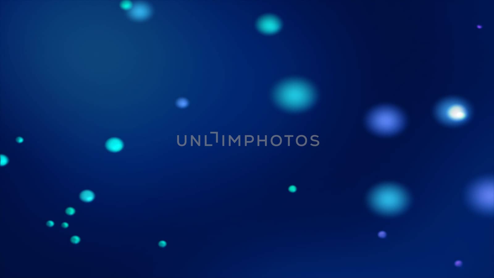 Dark blue bokeh background with blurred glowing bluish spheres. Unfocused blue bokeh background for blurry background