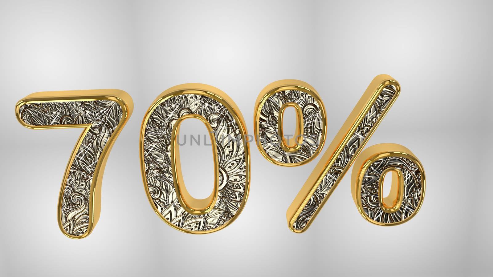 % off discount promotion sale made of realistic gold helium text, 3D rendering by Photochowk