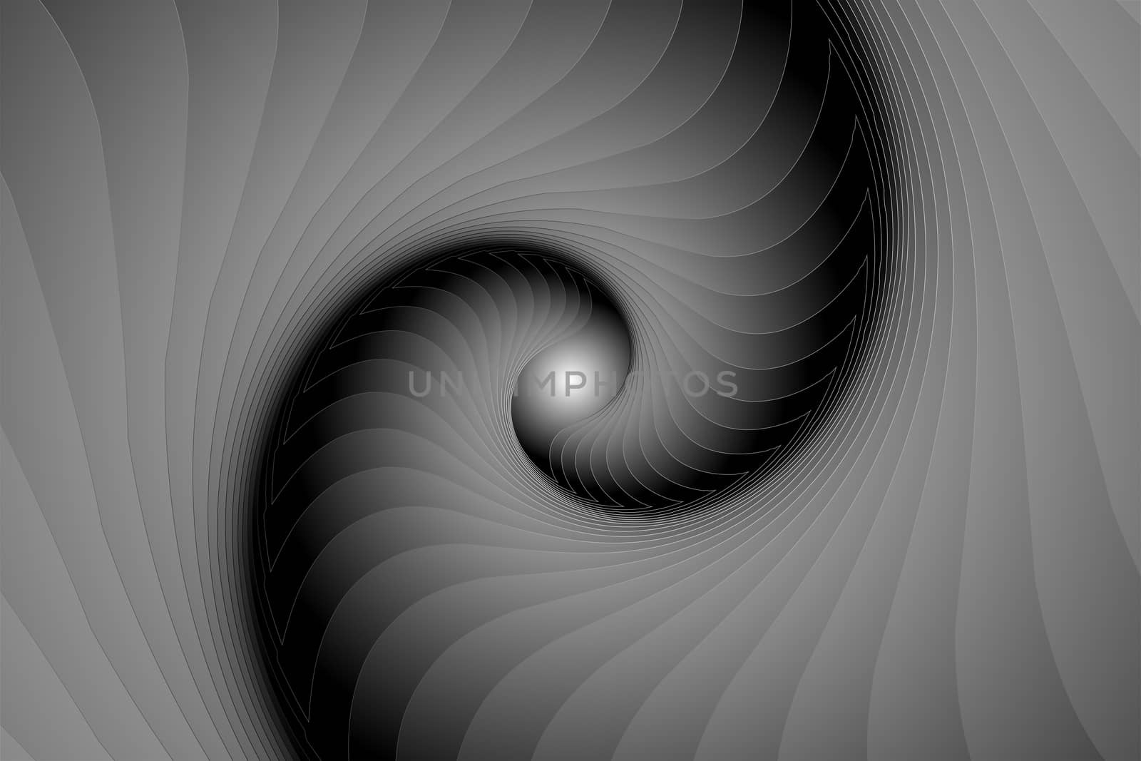 black and white fractal illustration for meditation and decoration wallpaper. Spiral background design for textile, wallpaper and interior decorations. Infinite geometry fractal background of spiral jigsaw puzzle.