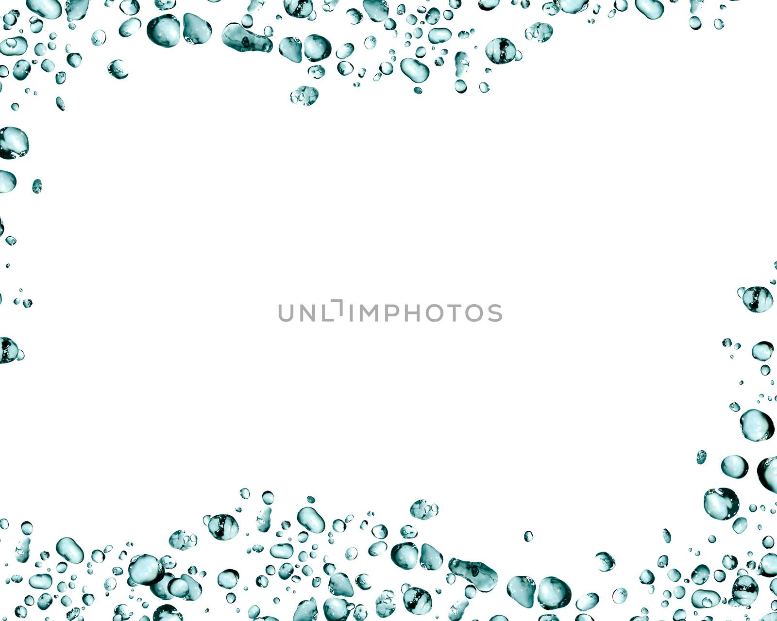 Nice abstract blue water drops as border on white background