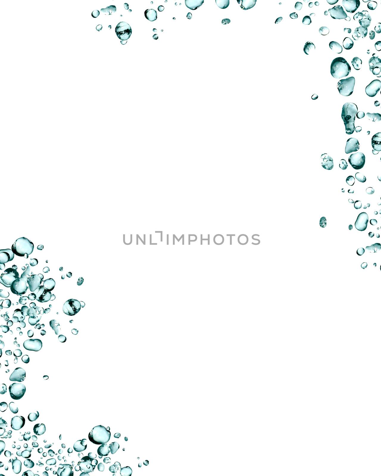 Nice abstract blue water drops as border on white background