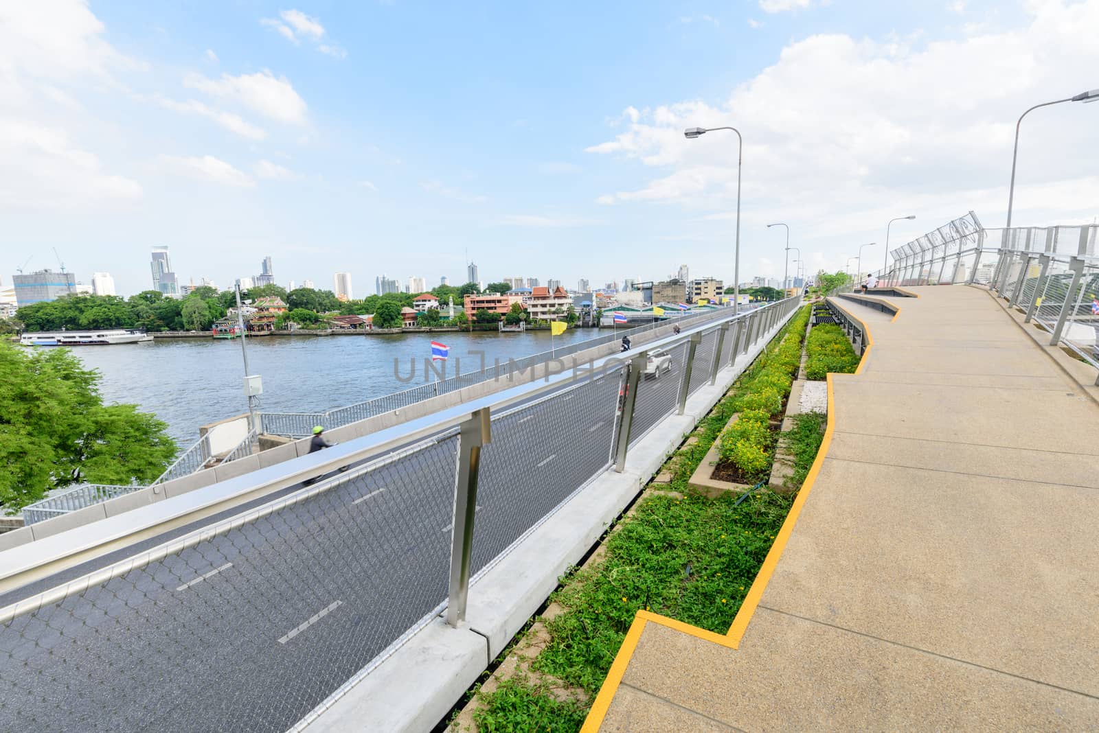 Bangkok , Thailand - 1 July, 2020: Chao Phraya Sky Park new public park in Bangkok, Thailand