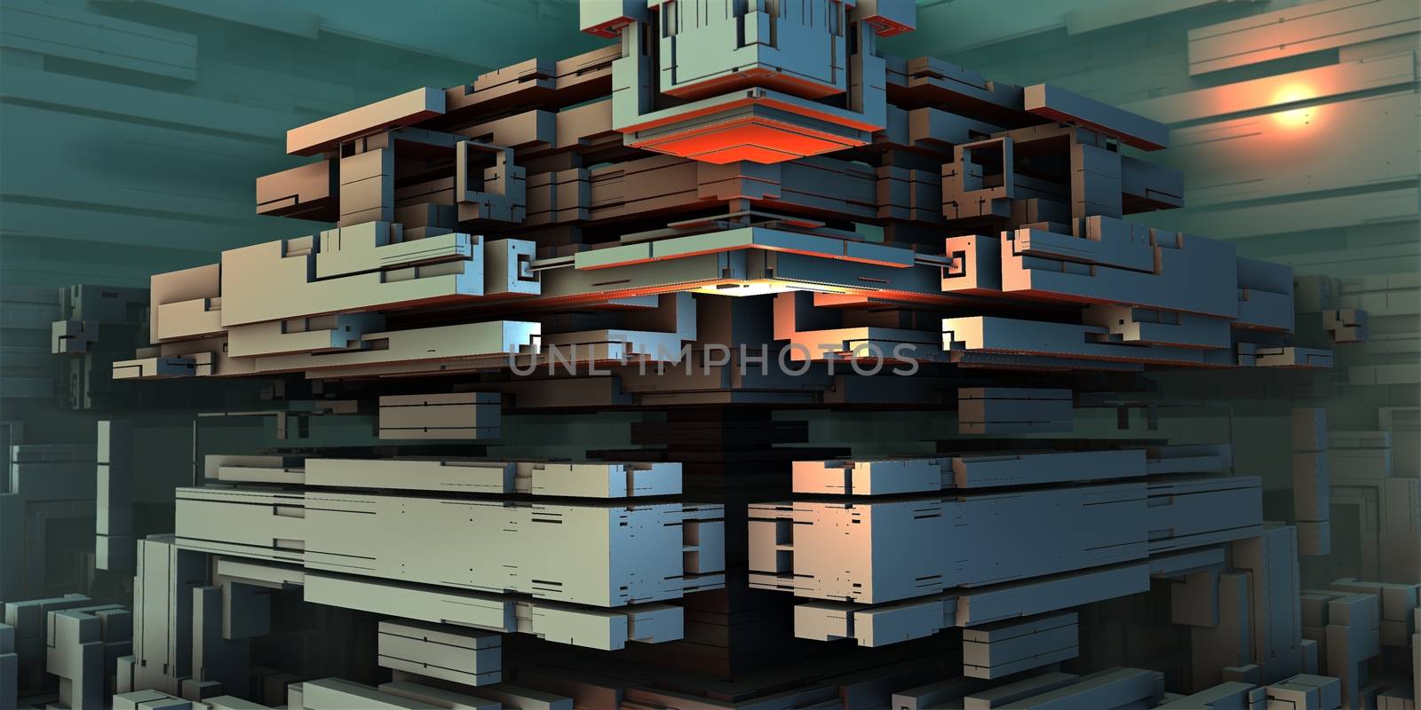 3D illustration of colorful virtual scenery for creative design, art and entertainment