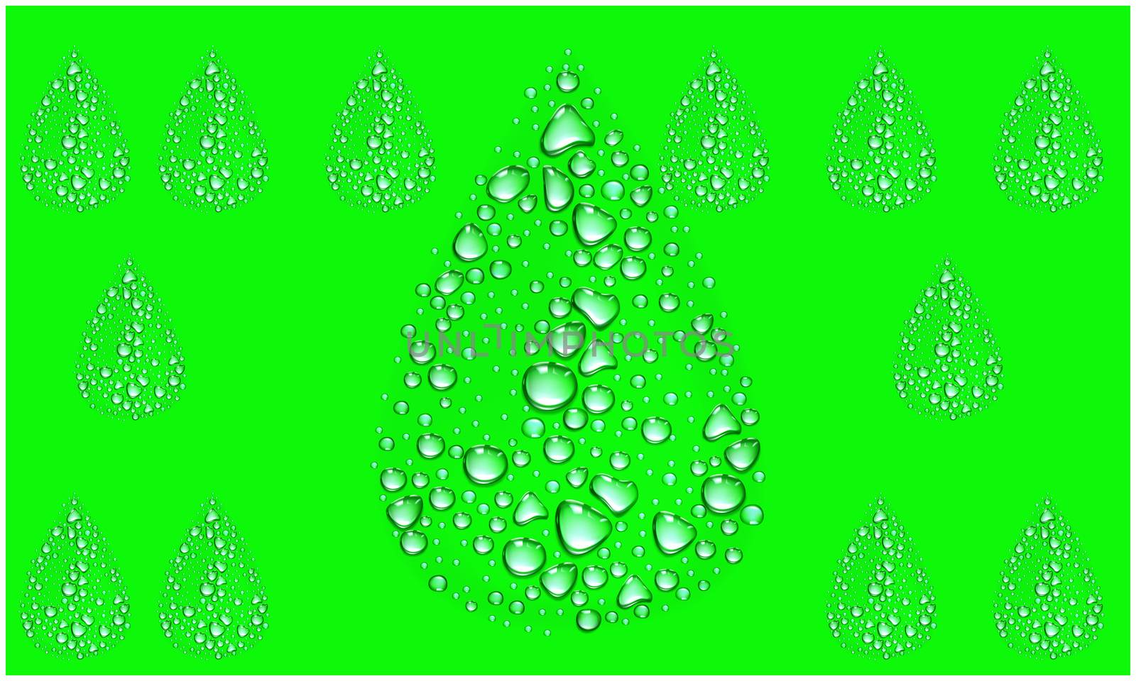 Several Water Droplet on abstract green background by aanavcreationsplus