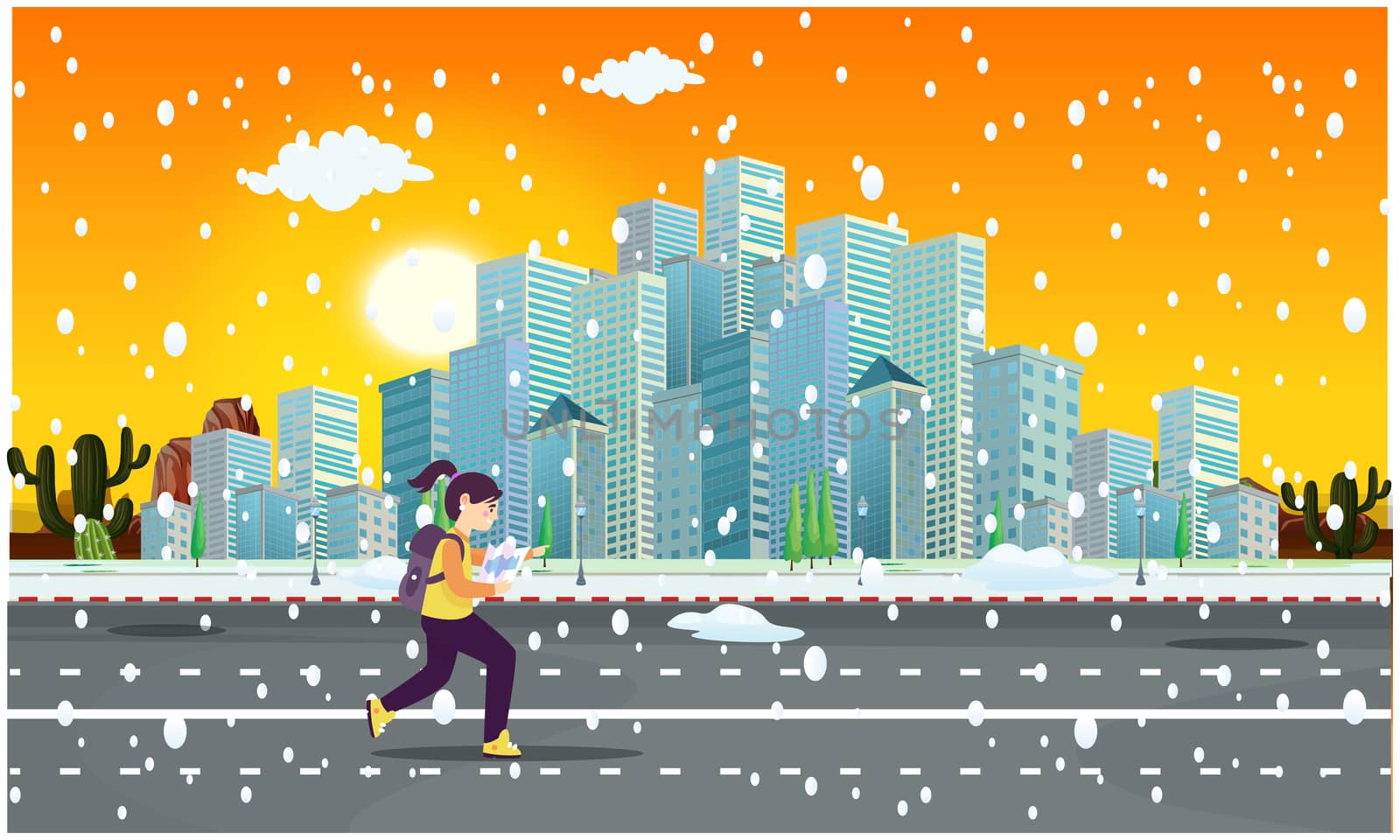 girl is walking on the road in the snow by aanavcreationsplus