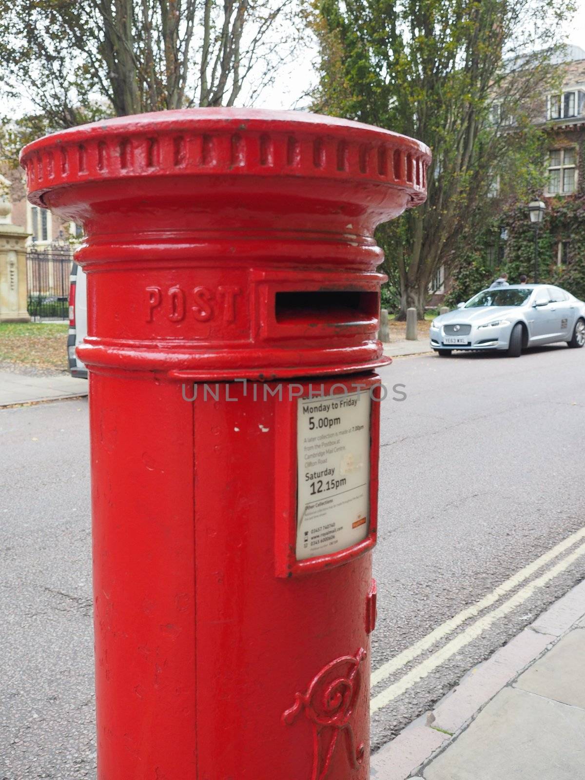 CAMBRIDGE, UK - CIRCA OCTOBER 2018: Royal Mail post box (aka collection box, mailbox, letter box or drop box)