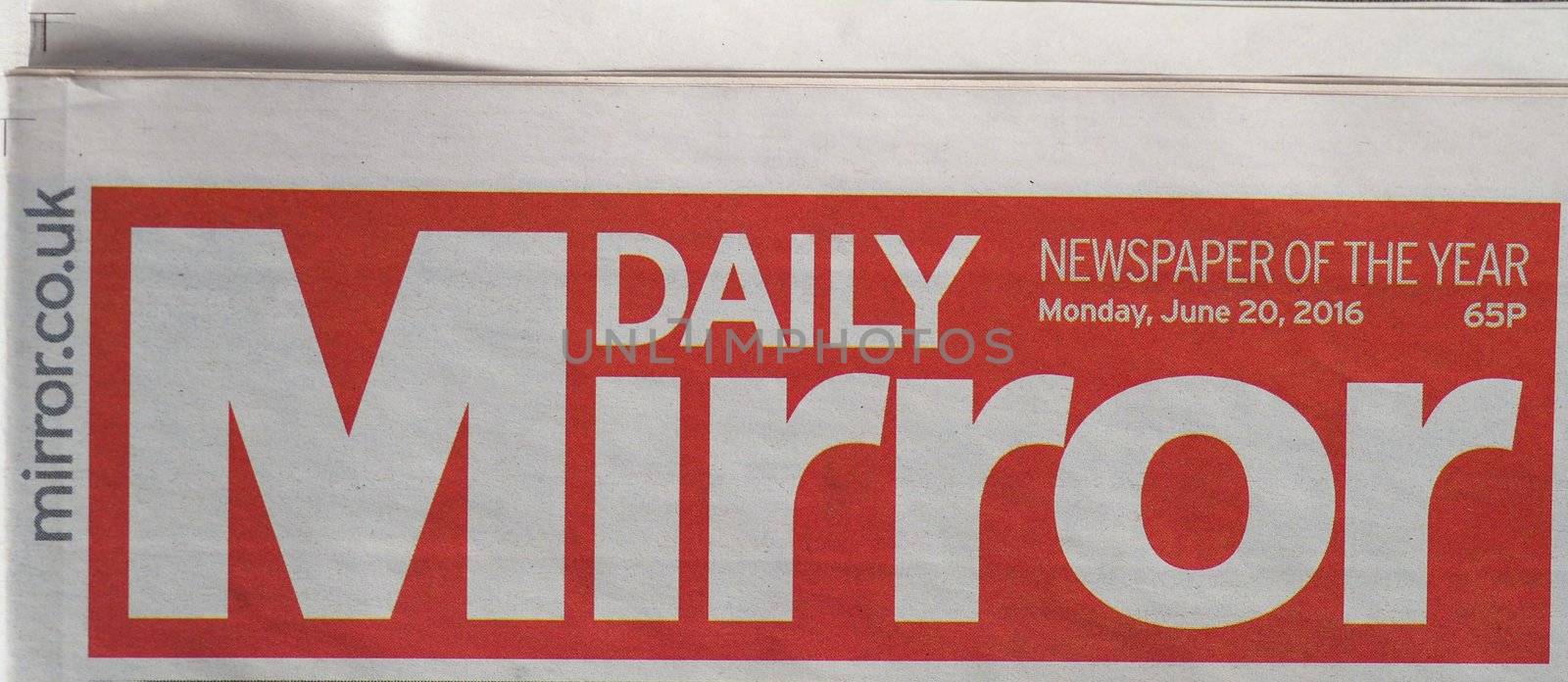 LONDON, UK - CIRCA AUGUST 2019: Daily Mirror newspaper header sign