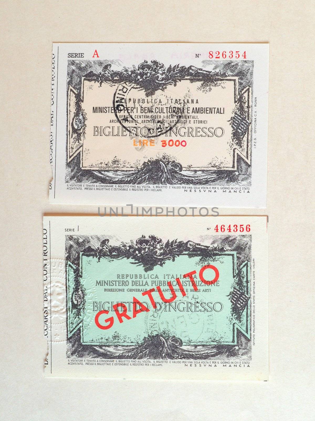 TURIN, ITALY - CIRCA JUNE 2020: Vintage Italian museum tickets