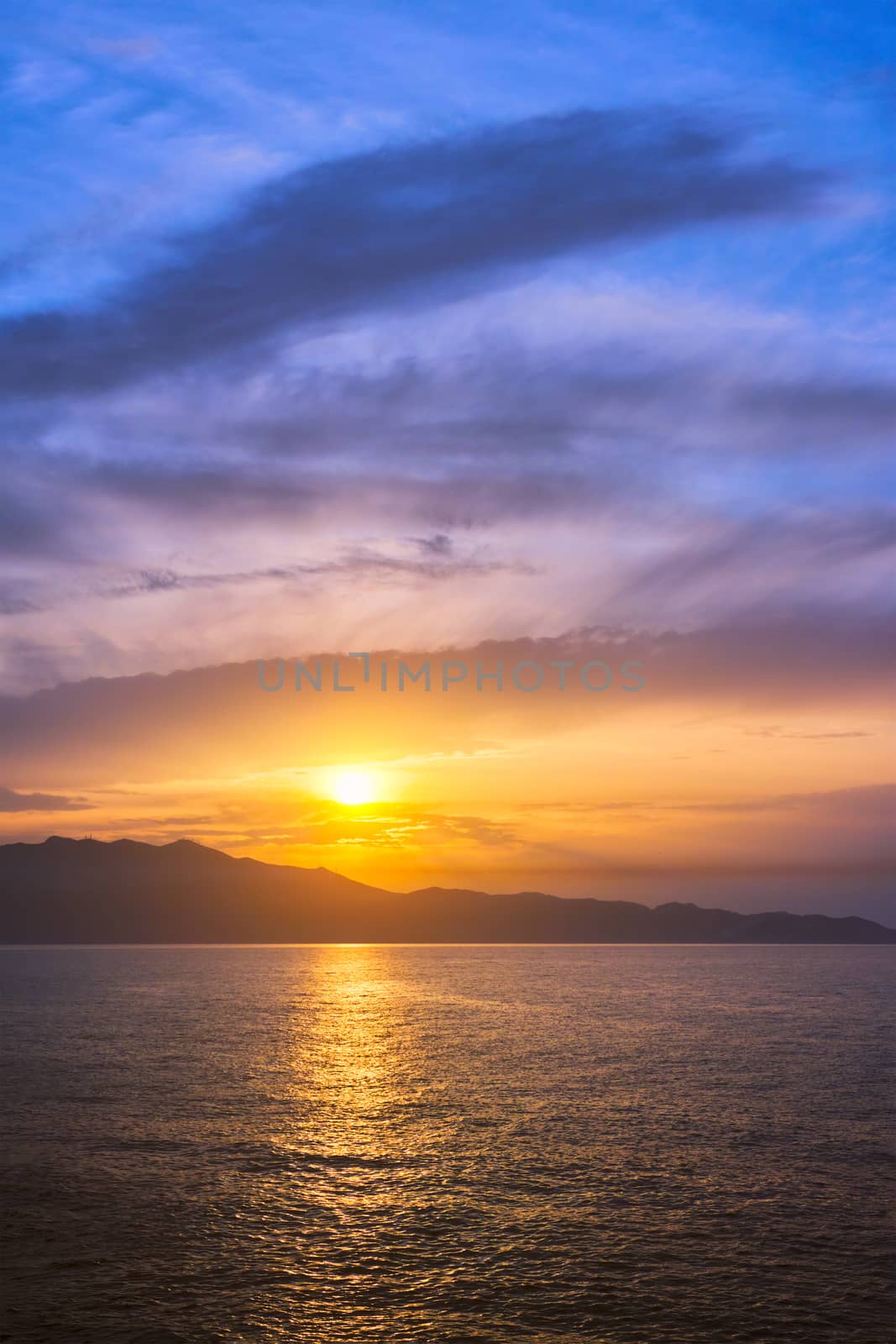 Sea sunset with dramatic sky seascape. Crete island, Greece