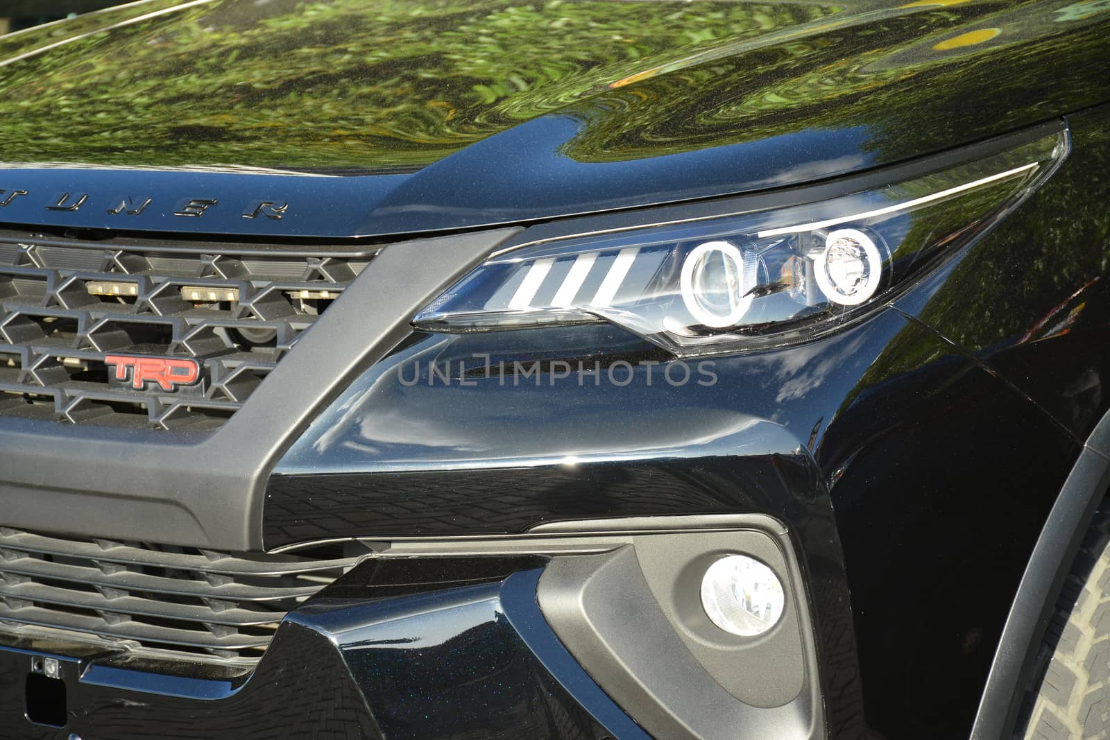 PASAY, PH - DEC 8 - Toyota fortuner suv headlight at Bumper to Bumper car show on December 8, 2018 in Pasay, Philippines.