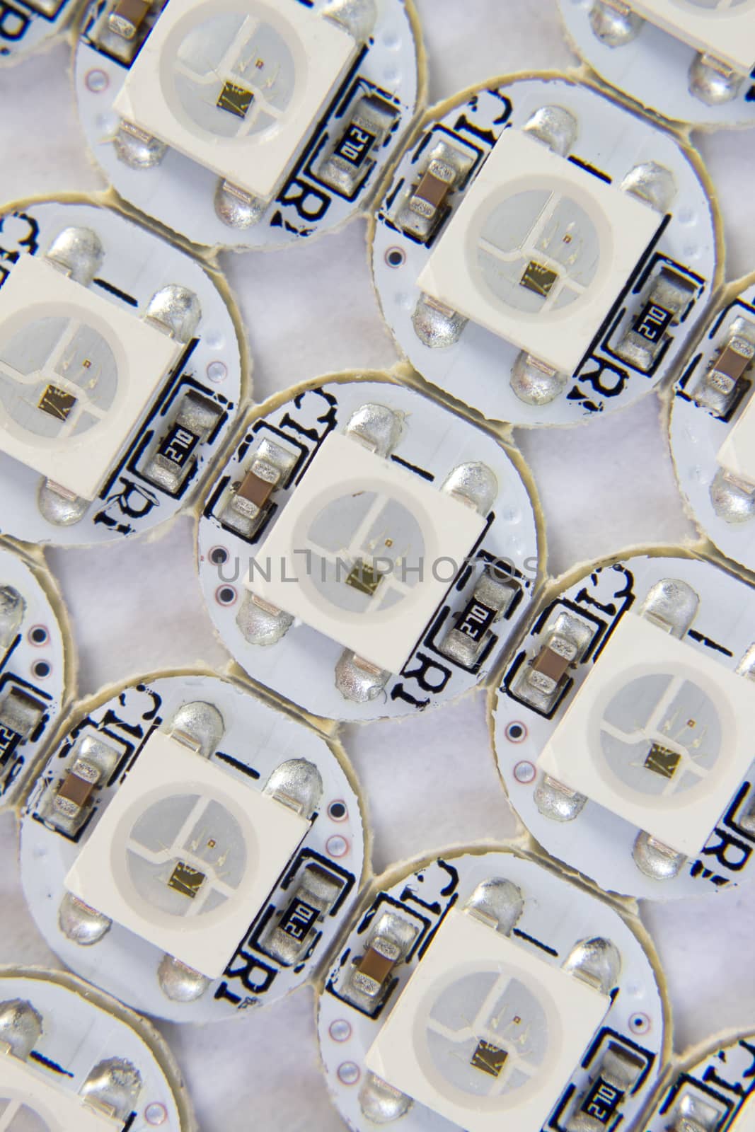 Close up of ws2812b rgb led diods.
