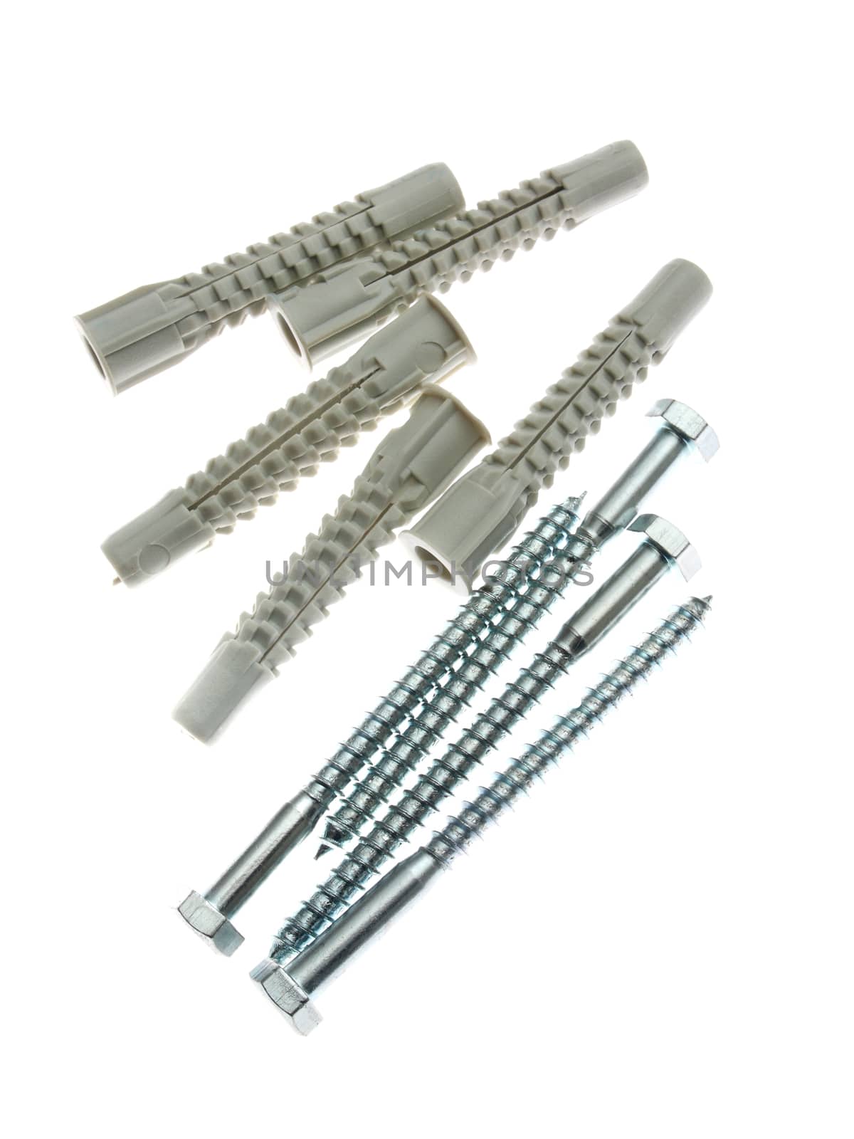 Rawlplugs and screws isolated in white