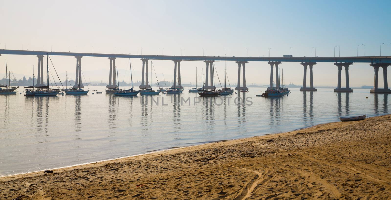 San Diego Coronado Bridge. Coronado Bridge from below looking toward Coronado Island in the San Diego Bay.