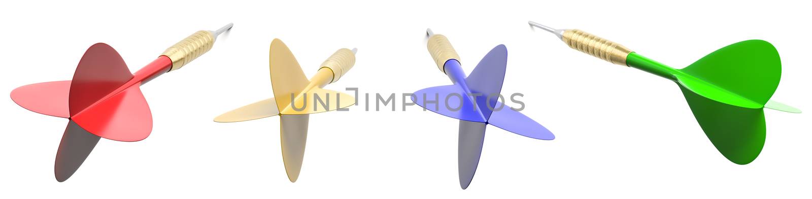 Colorful Darts Isolated on White Background 3D Illustration
