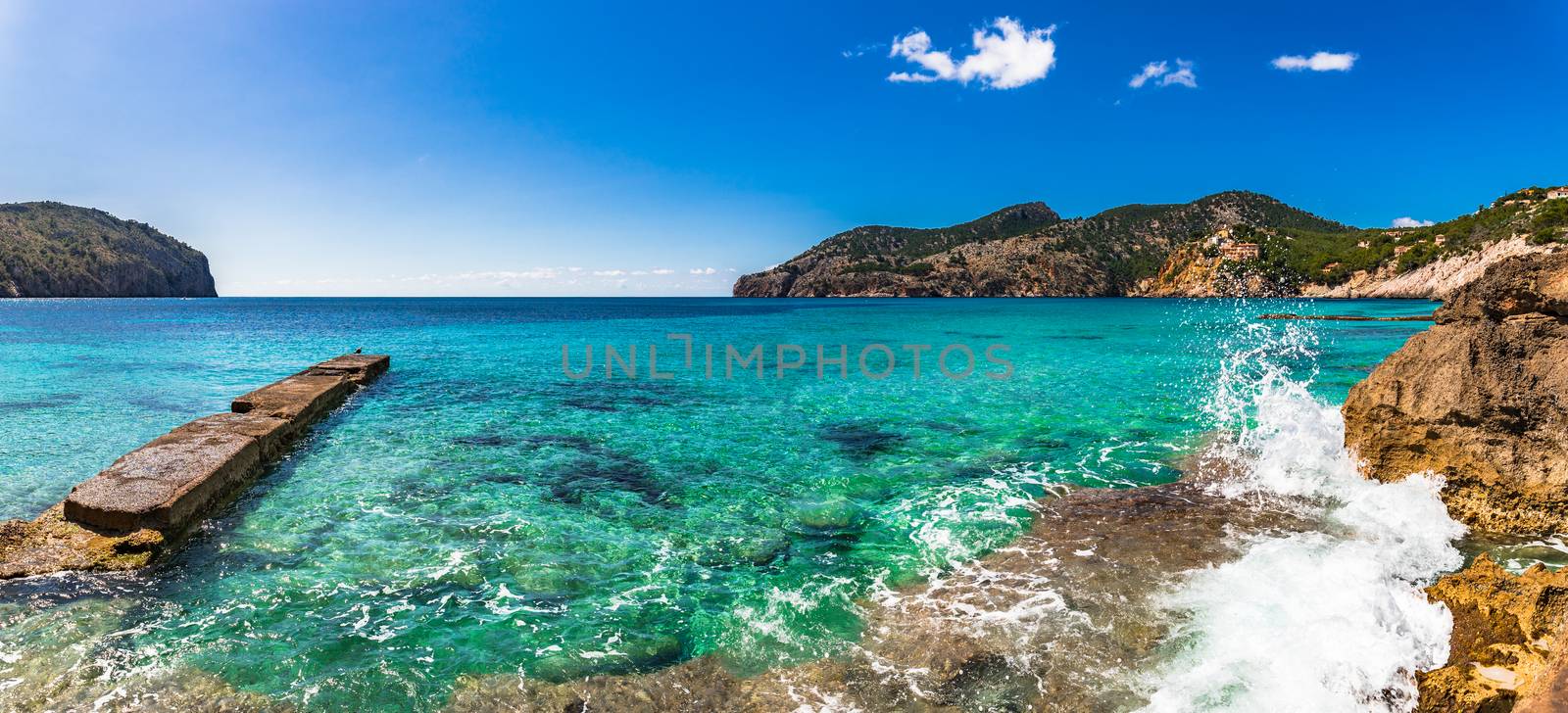 Beautiful sea scenery in Camp de Mar on Mallorca, Spain island Mediterranean Sea