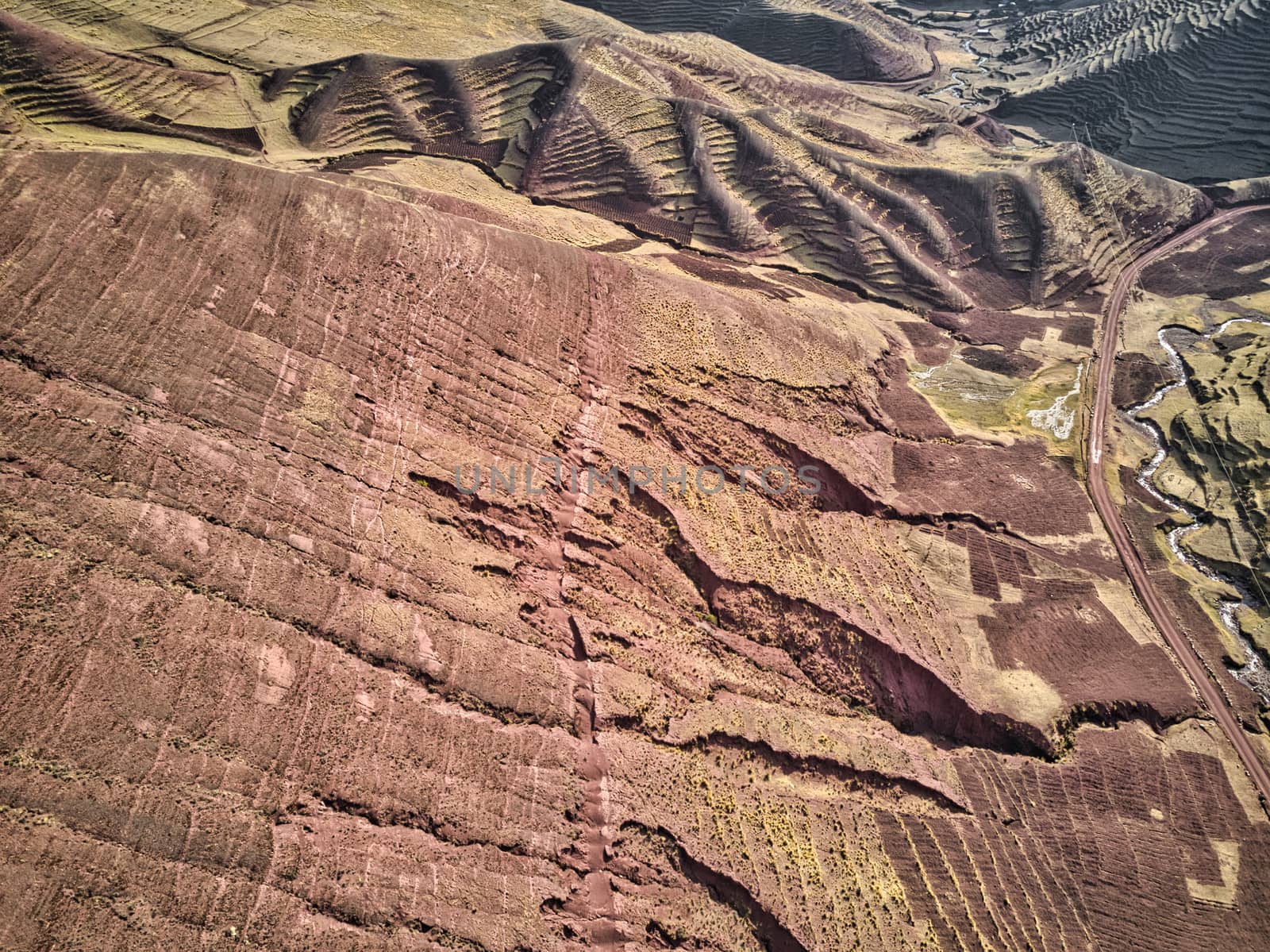 Aerial view of high-mountain landscape in Andes, South America