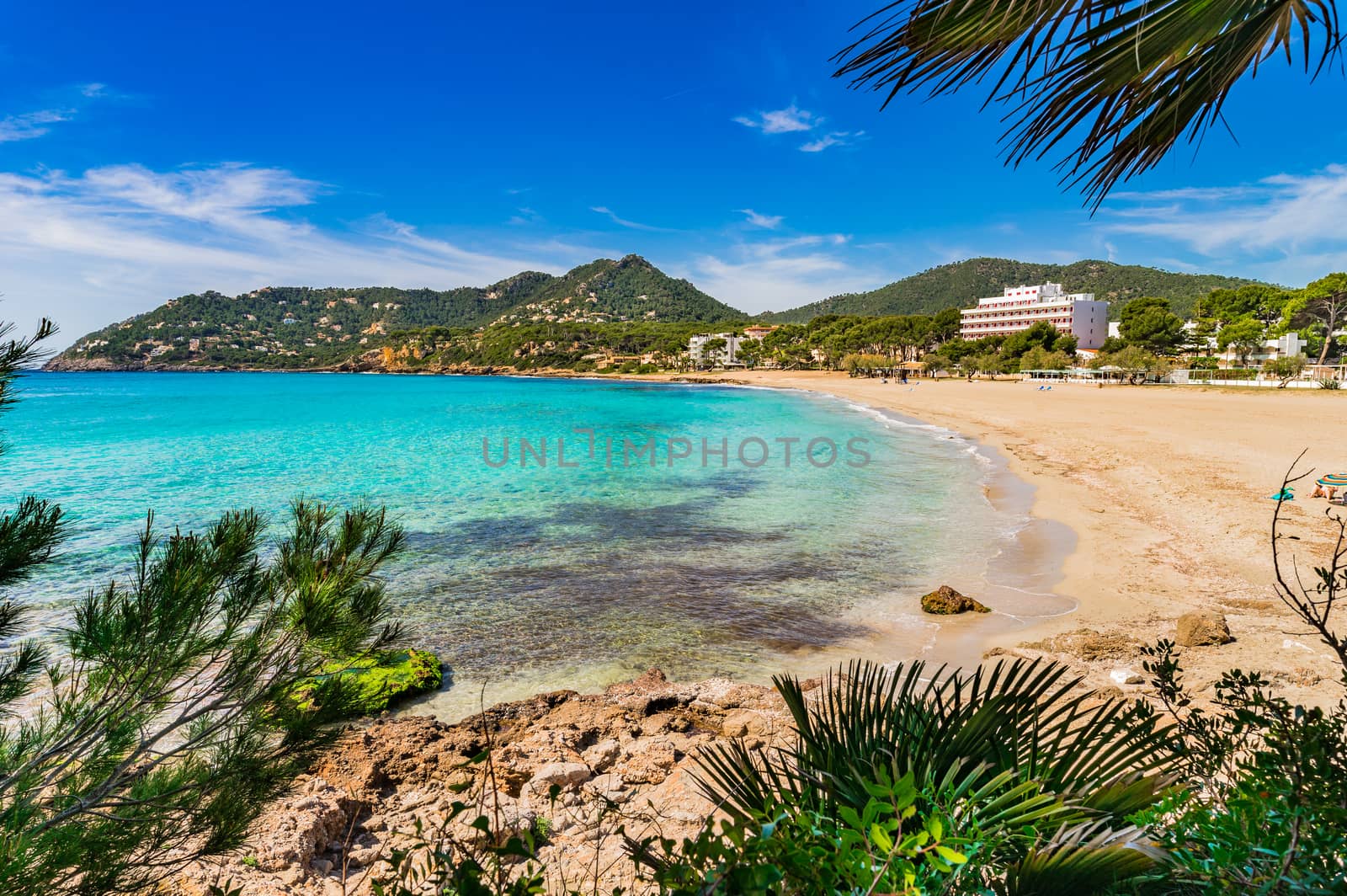 Sand beach in Canyamel, coastline Mallorca island, Spain Mediterranean Sea