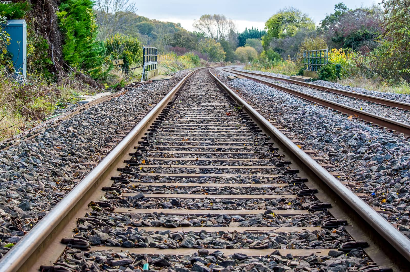 View looking along train tracks