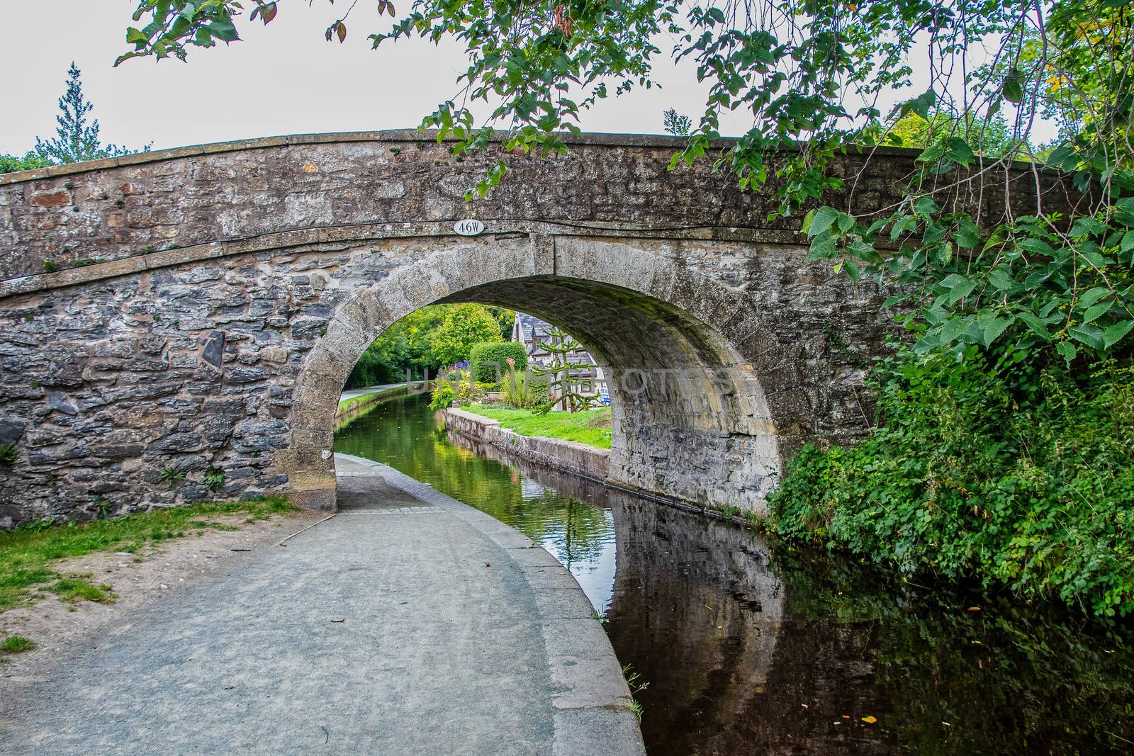 Stone bridge crossing over the Shropshire Union Canal in Llangollen Wales