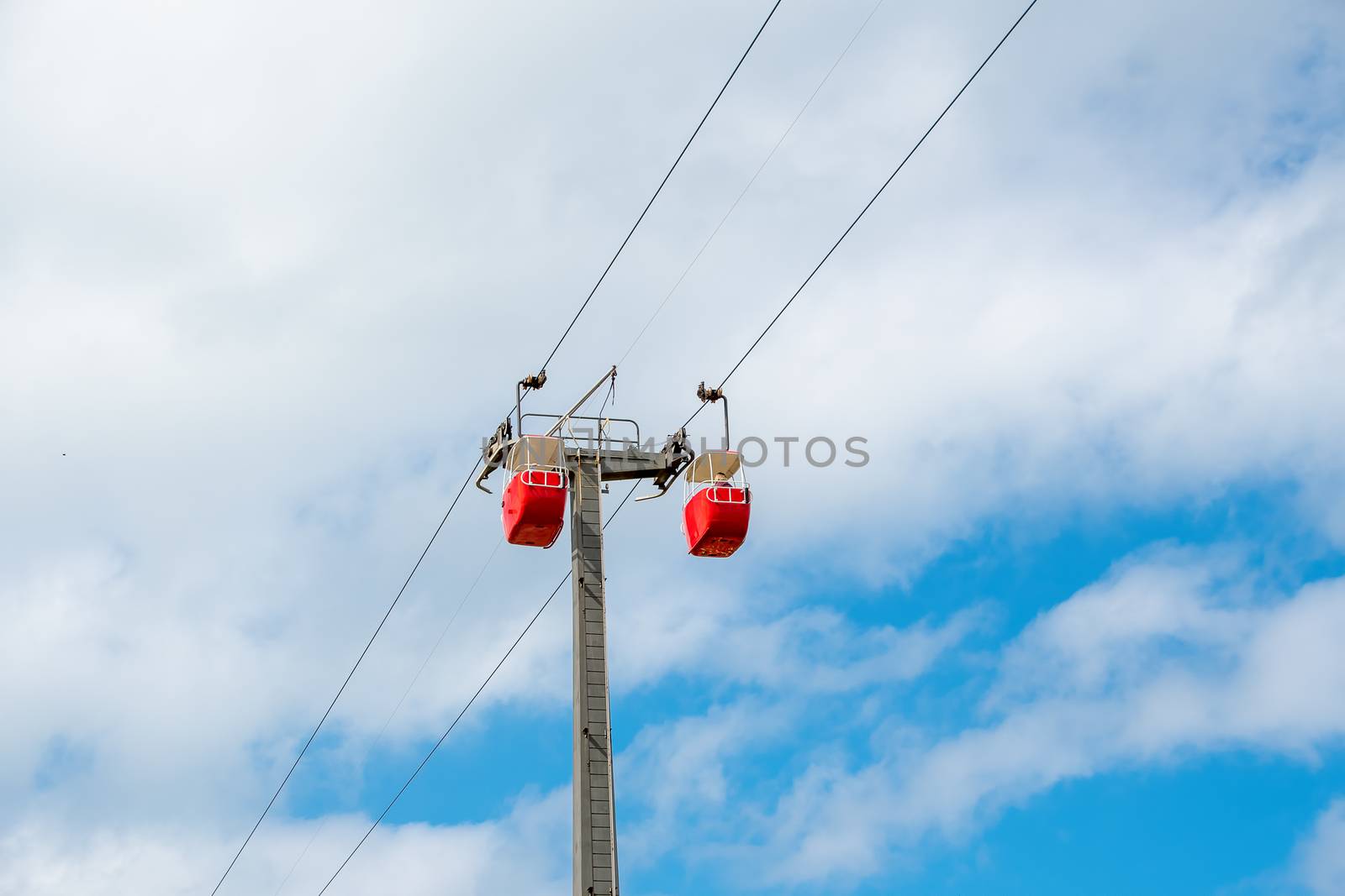 Coloured cable cars which climb the great Orme Mountain