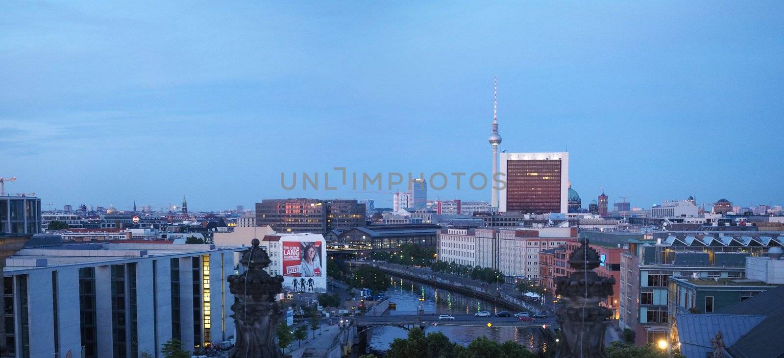 BERLIN, GERMANY - CIRCA JUNE 2019: View of the city skyline at night