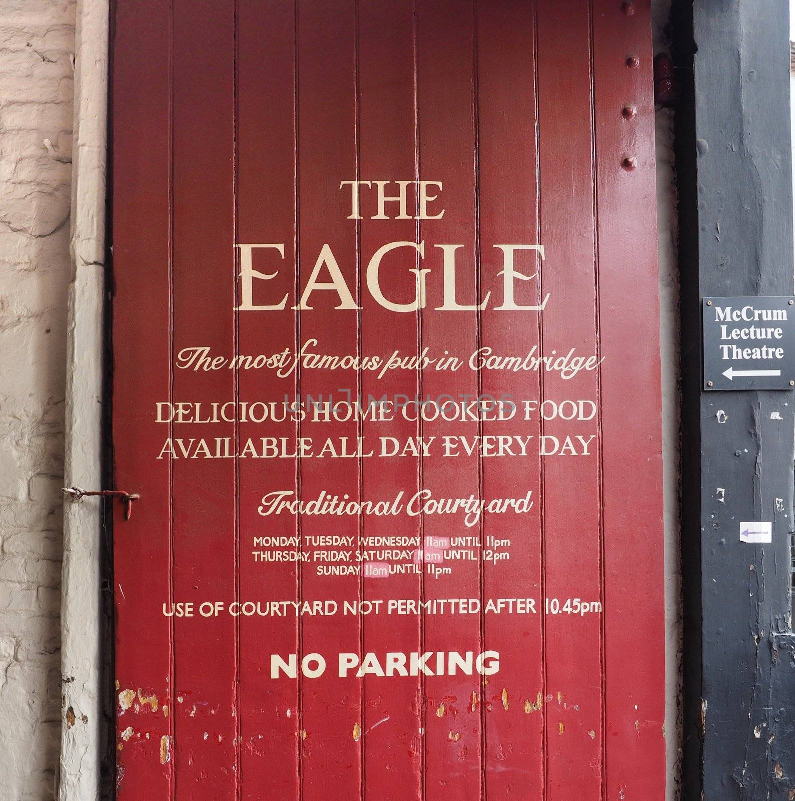 CAMBRIDGE, UK - CIRCA OCTOBER 2018: The Eagle Pub where DNA discovery was announced in 1953 by scientists of the Cavendish Laboratory
