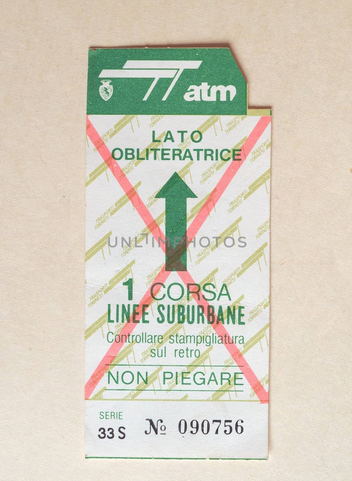 TURIN - JUN 2020: Vintage Turin public transport ticket by claudiodivizia