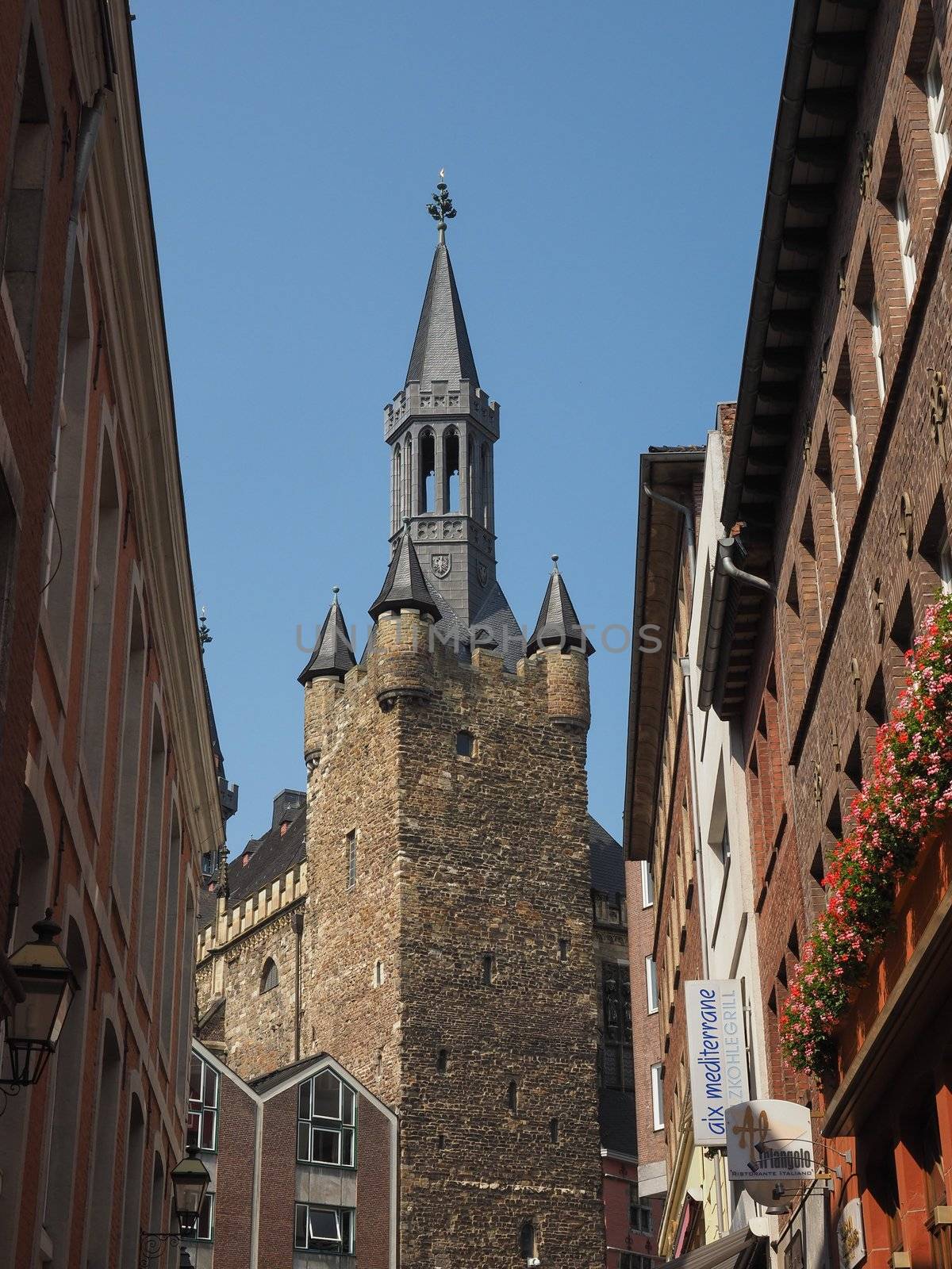AACHEN, GERMANY - CIRCA AUGUST 2019: Turm der Alte Pfalzanlage (meaning Tower of the Old Palatinate)