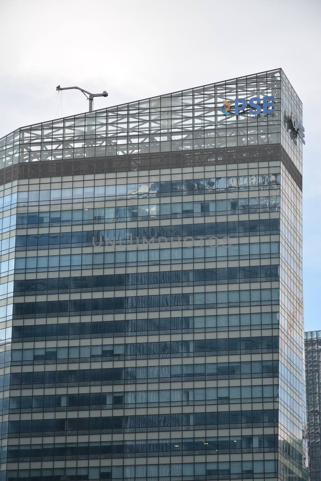 TAGUIG, PH - JULY 13 - Philippine Stock Exchange Tower facade on July 13, 2019 in Bonifacio Global City, Taguig, Philippines.