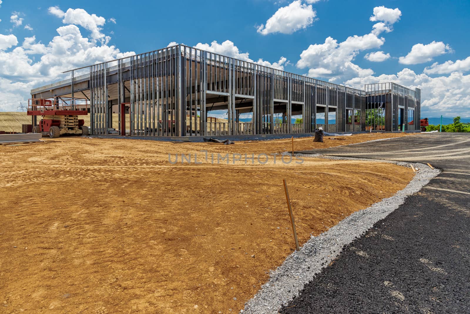 Horizontal shot of a construction site for a new commercial development.