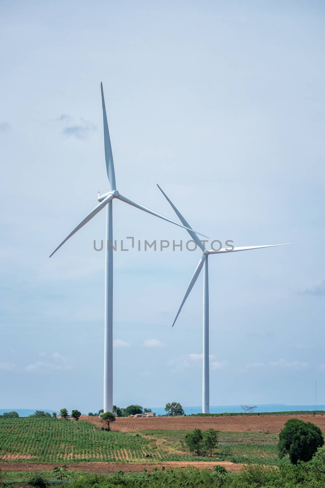 Wind turbine power at daylight  by Surasak