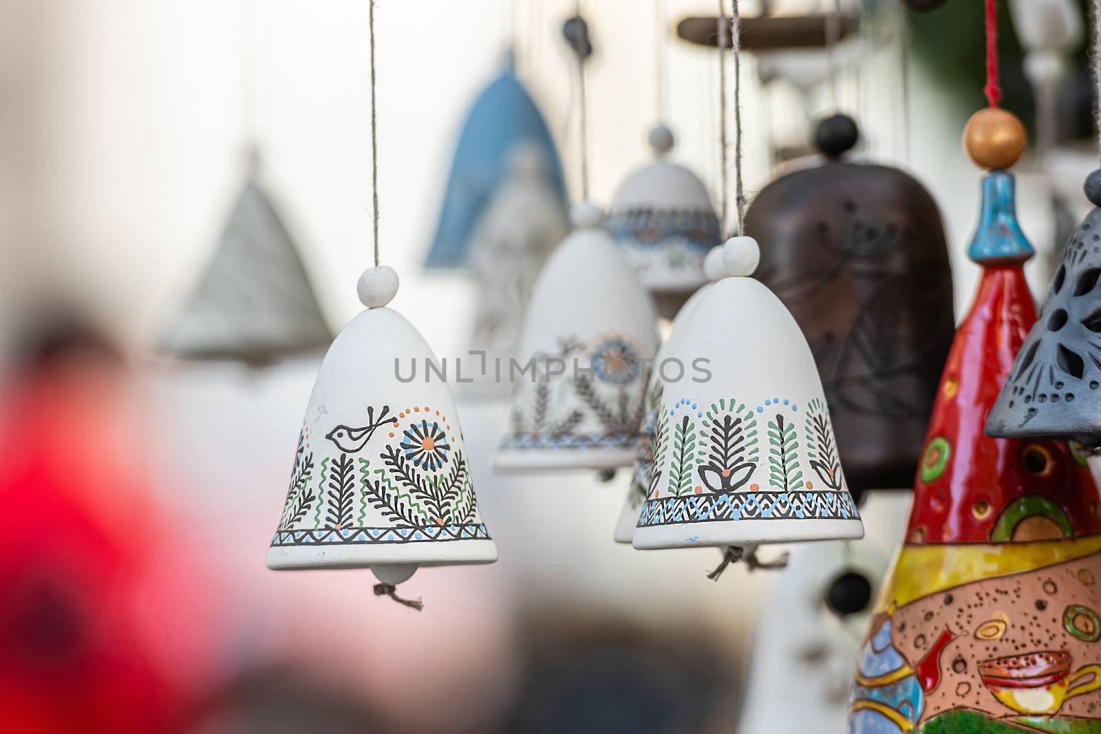 Christmas Ceramics Bell Decorations on Christmas Market at Riga, Latvia - image