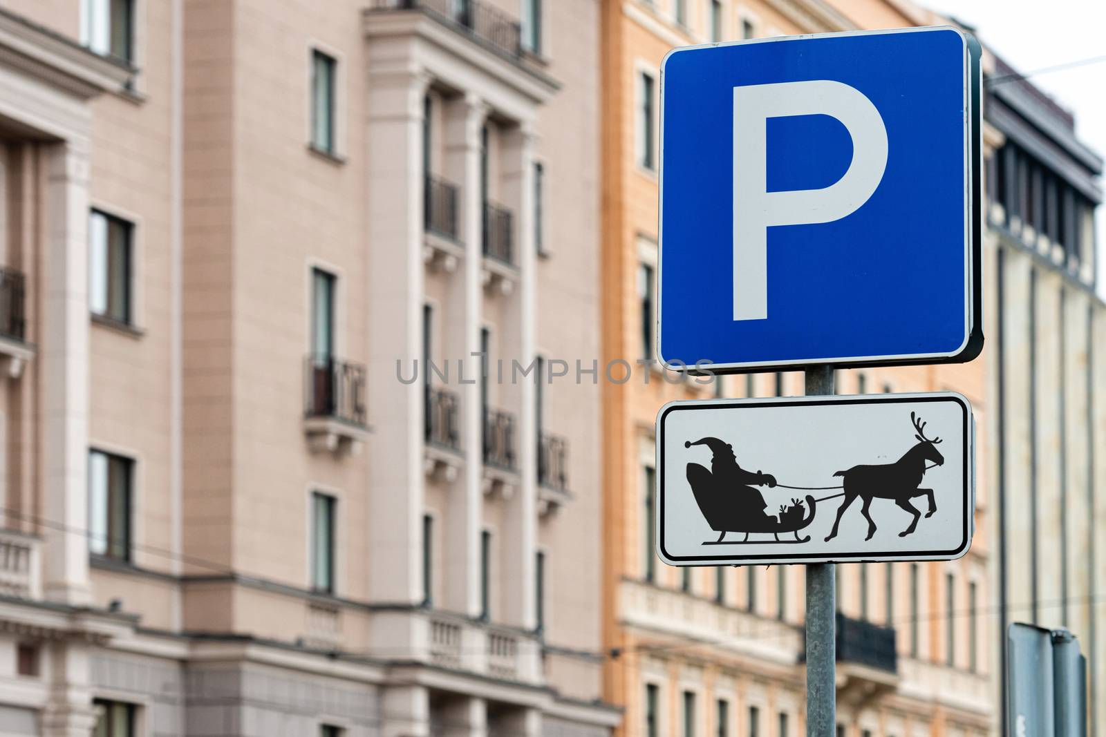 A parking sign for Santa reindeer and sleigh, new year - christmas concept - image