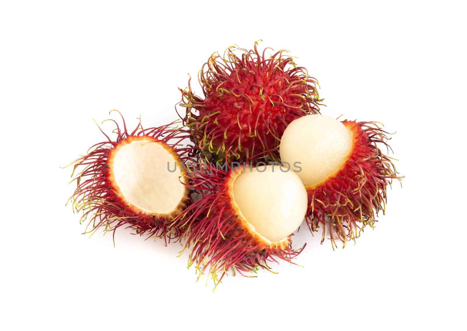 Fresh ripe rambutan tropical fruit isolated on white background by pt.pongsak@gmail.com