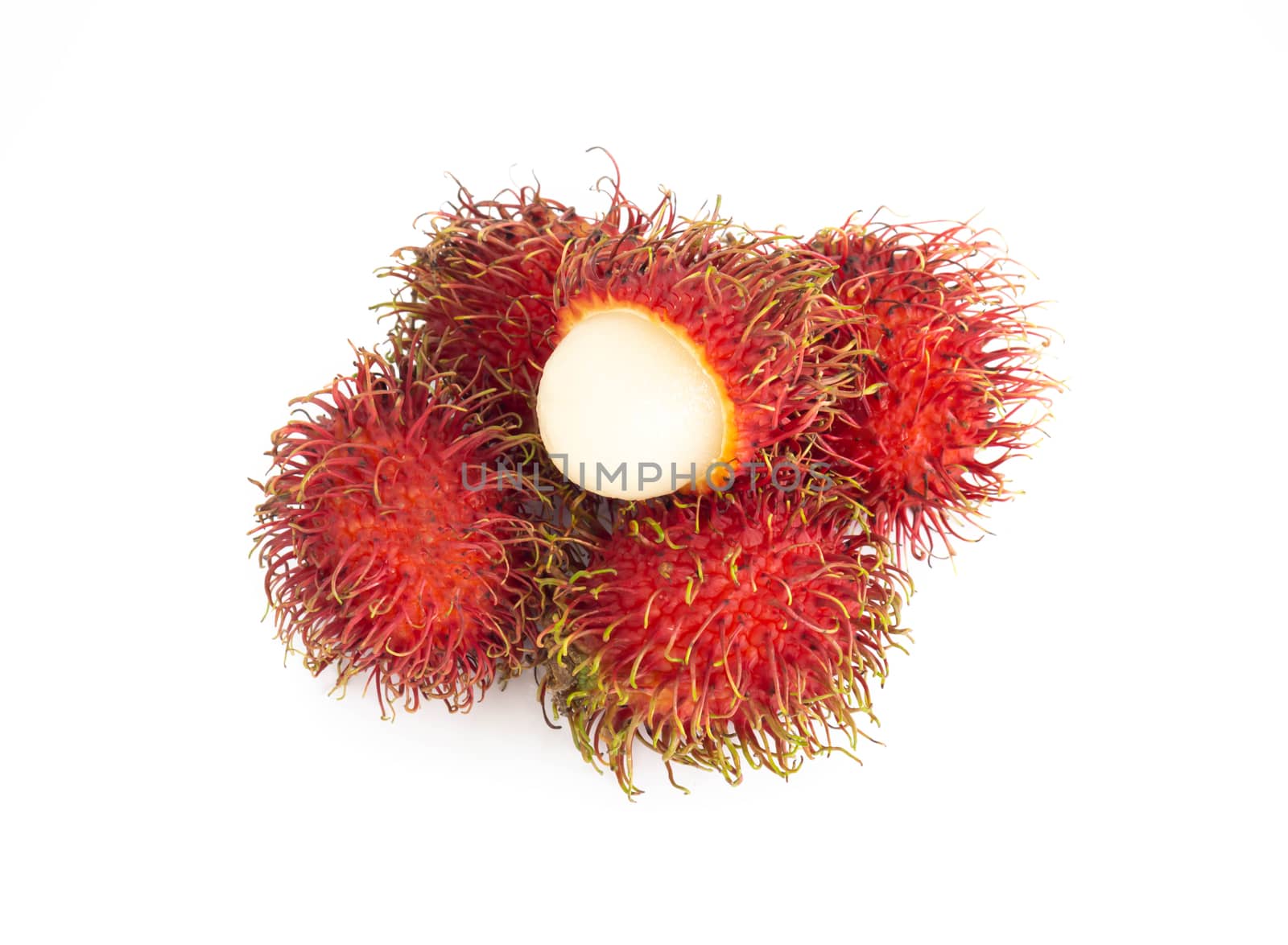 Fresh ripe rambutan tropical fruit isolated on white background by pt.pongsak@gmail.com