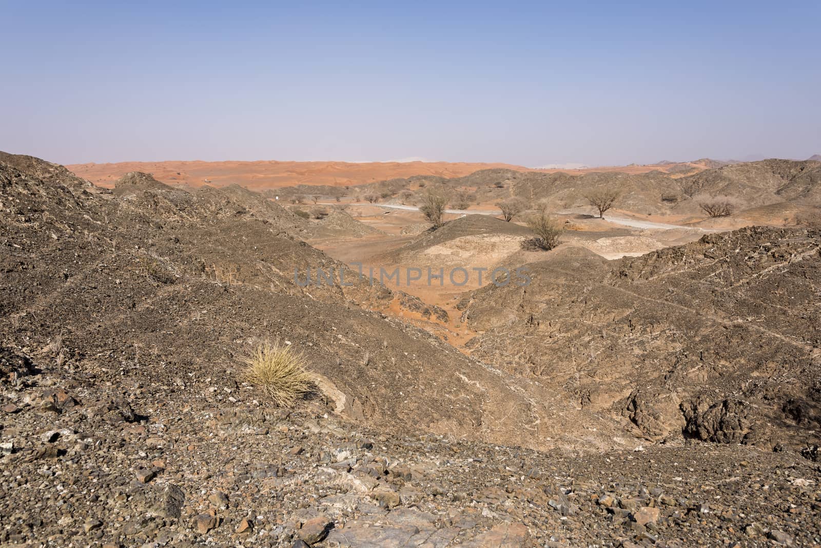 Scenic view of Wadi Al Ghail, with the mountain and the dunes. It is a village in between both desert (rocks and sand) and with amazing landscape all around
Ras al Khaimah Emirates, UAE