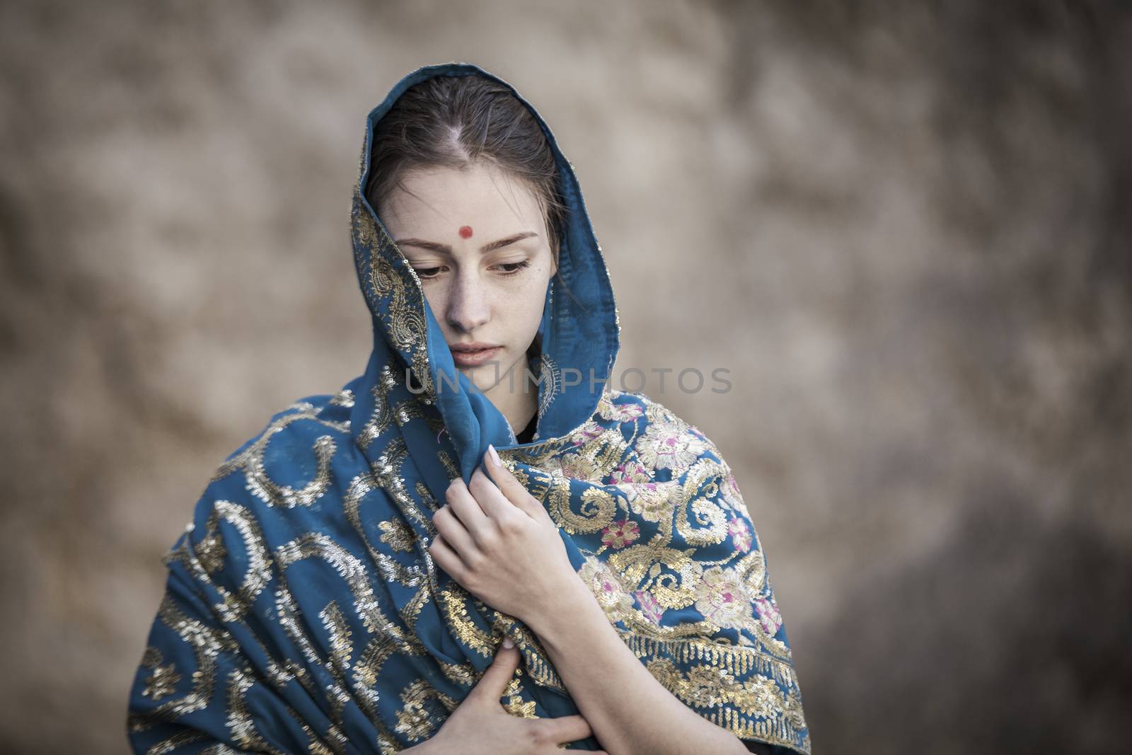 European Indian in sari by snep_photo