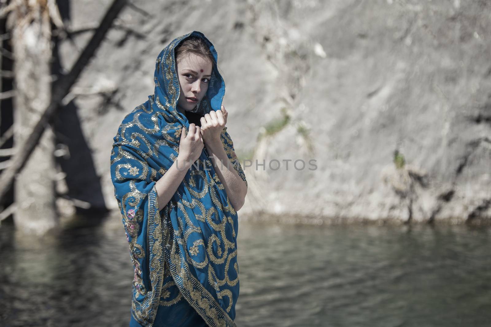 The girl poses in the Indian sari by snep_photo