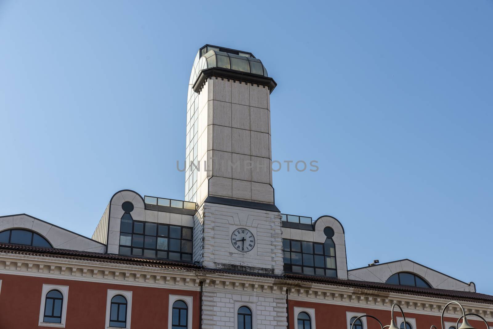 terni,italy july 10 2020:tower of the municipal library of terni in piazza europa