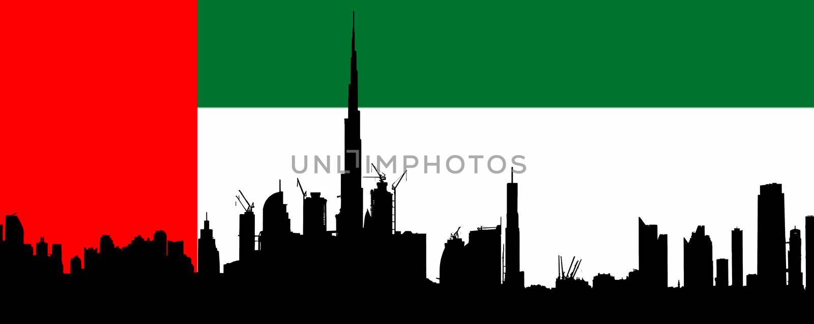 Dubai silhouettewith UAE Flag in Background by GABIS
