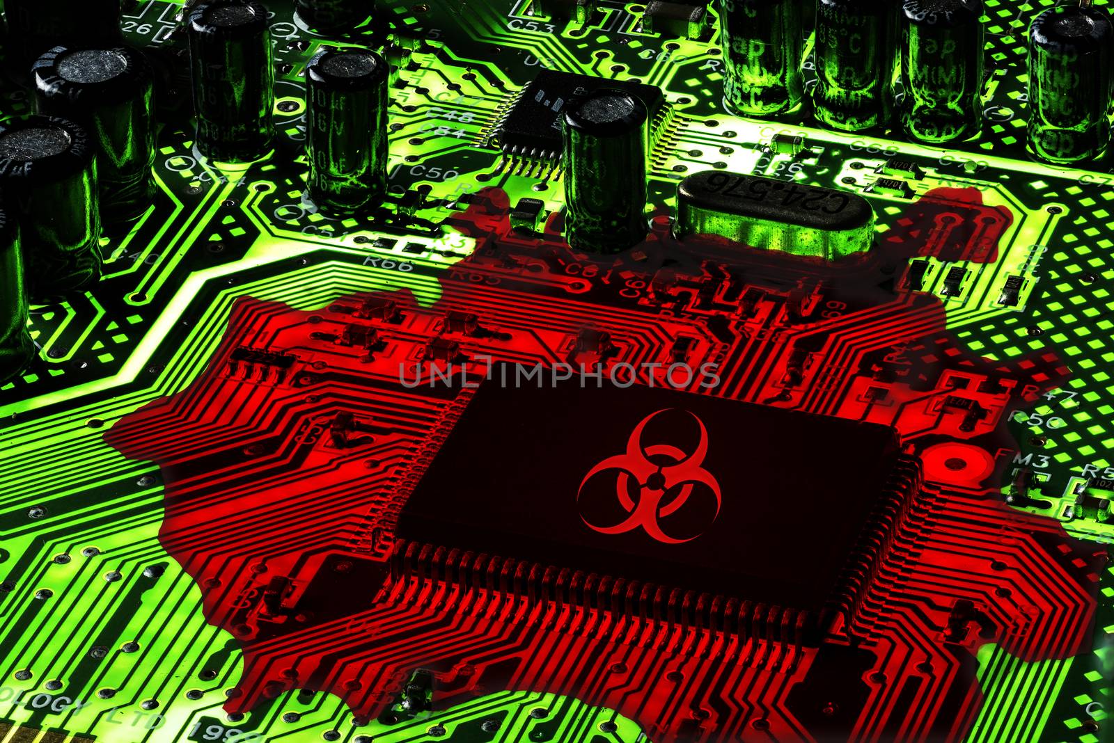 Red Computer Motherboard with biohazard logo by GABIS