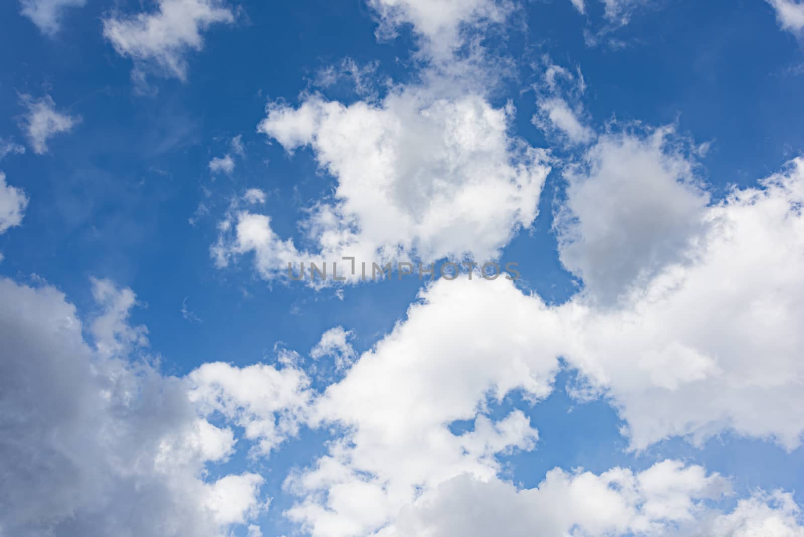 Blue sky with white clouds and sun