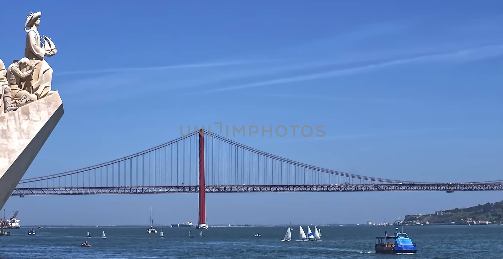 Seagull flying over red bridge ponte 25 de abril by Stimmungsbilder