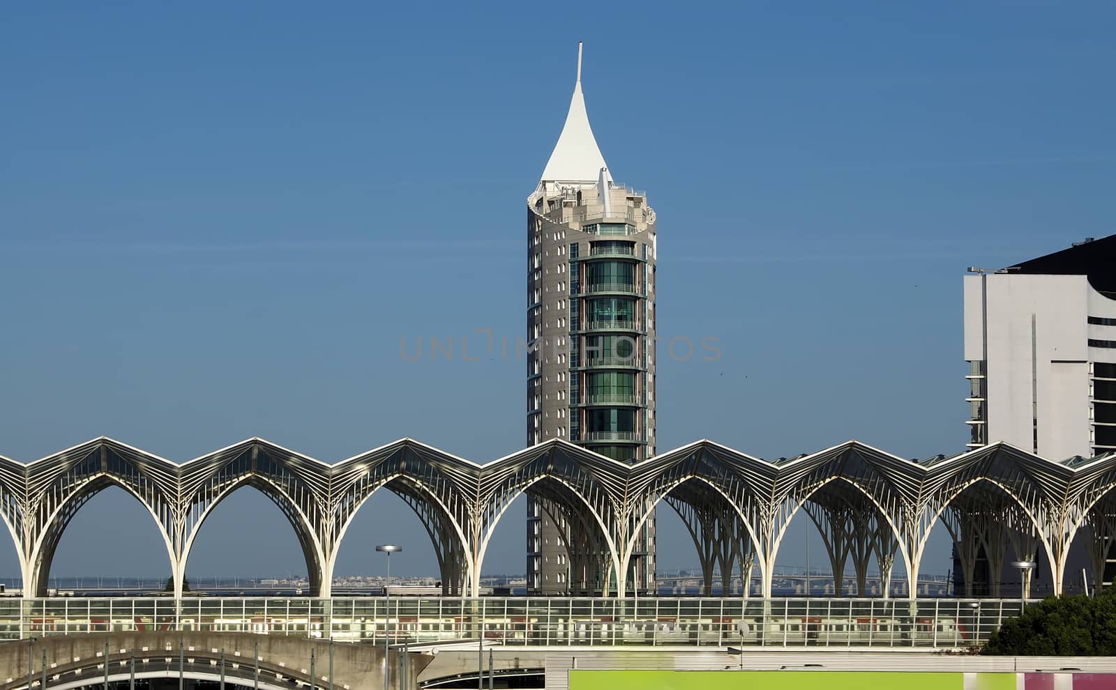 Intersting architecture of the railway station Oriente in Lisbon in Portugal by Stimmungsbilder